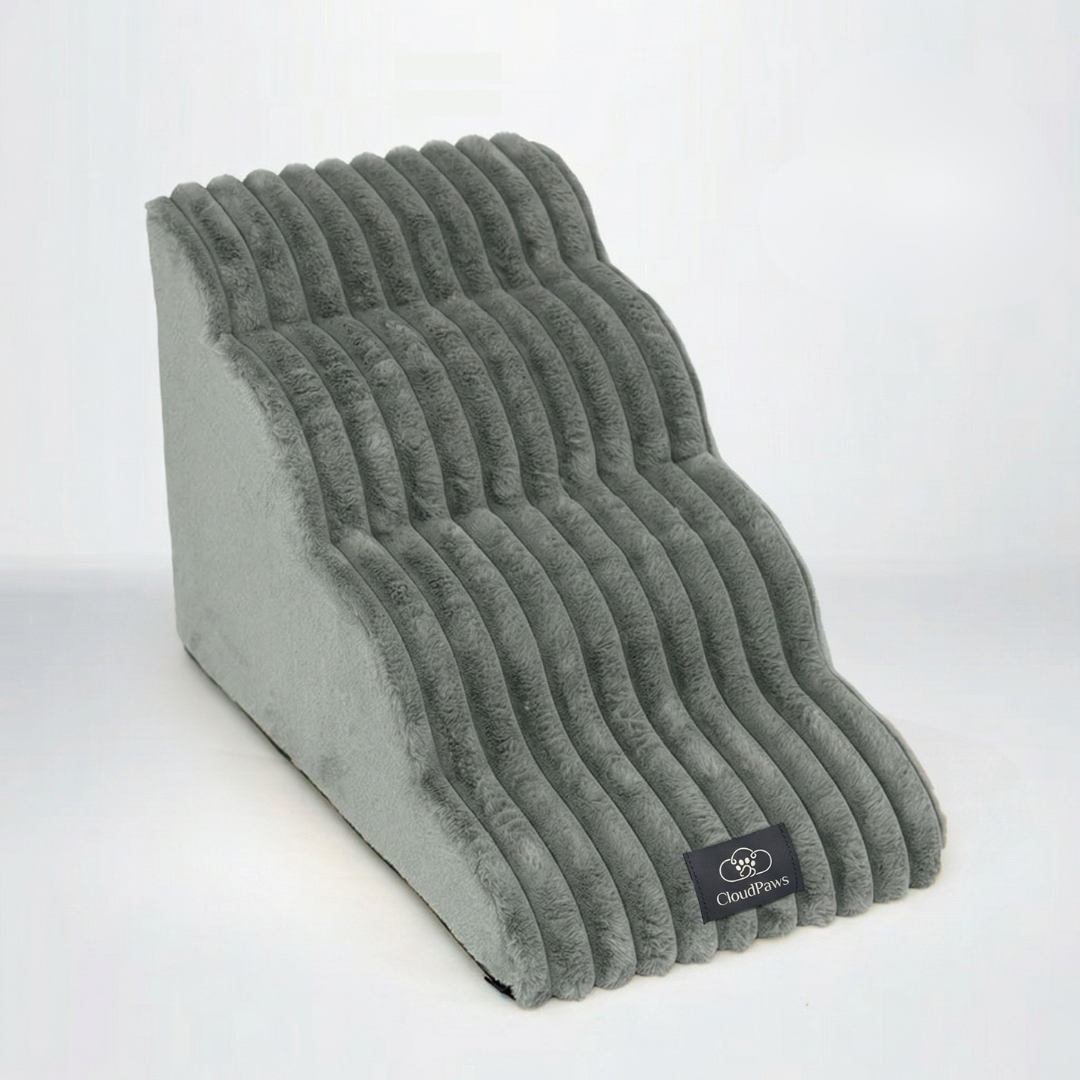 CloudPaws Comfort Stairs — Slate Grey 4-Step — premium memory foam dog steps