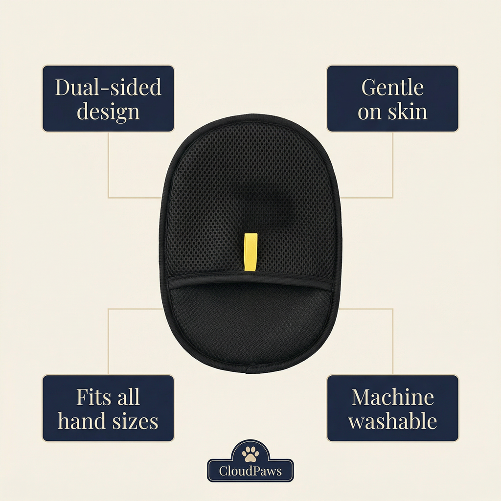 Black hand cushion with features highlighted on a beige background