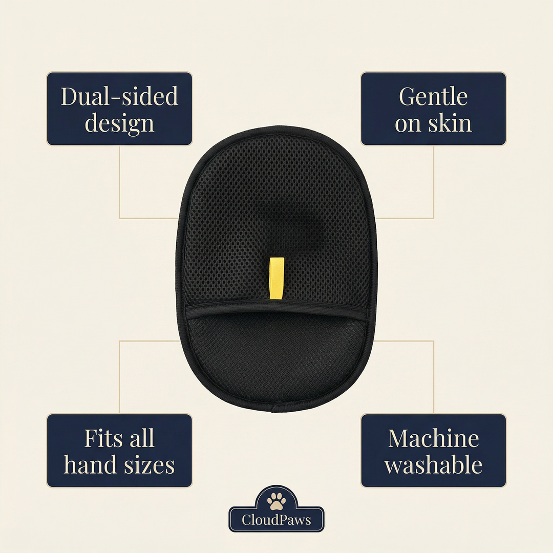 Black hand cushion with features highlighted on a beige background