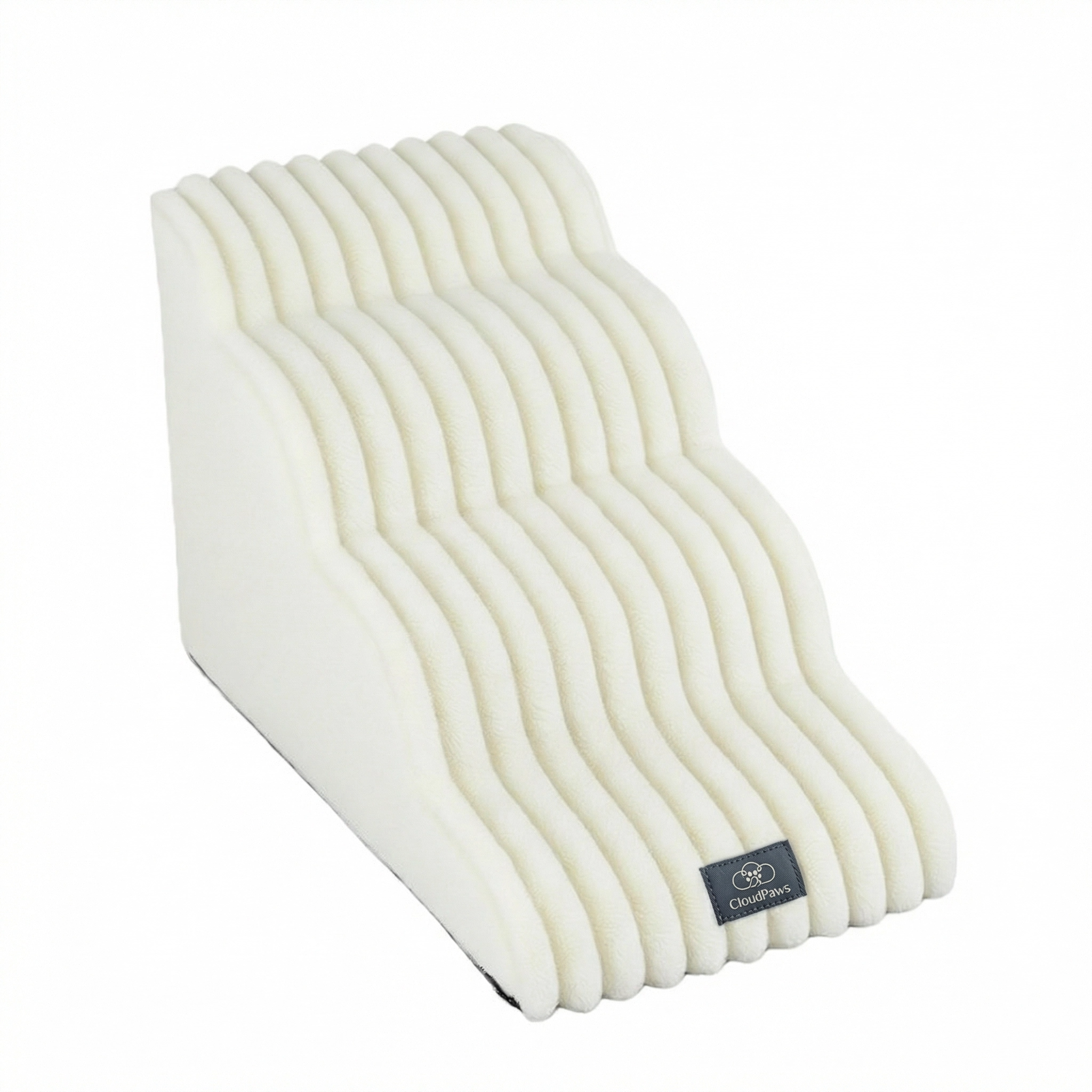 CloudPaws Comfort Stairs — Cumulus White 4-Step — premium memory foam dog steps