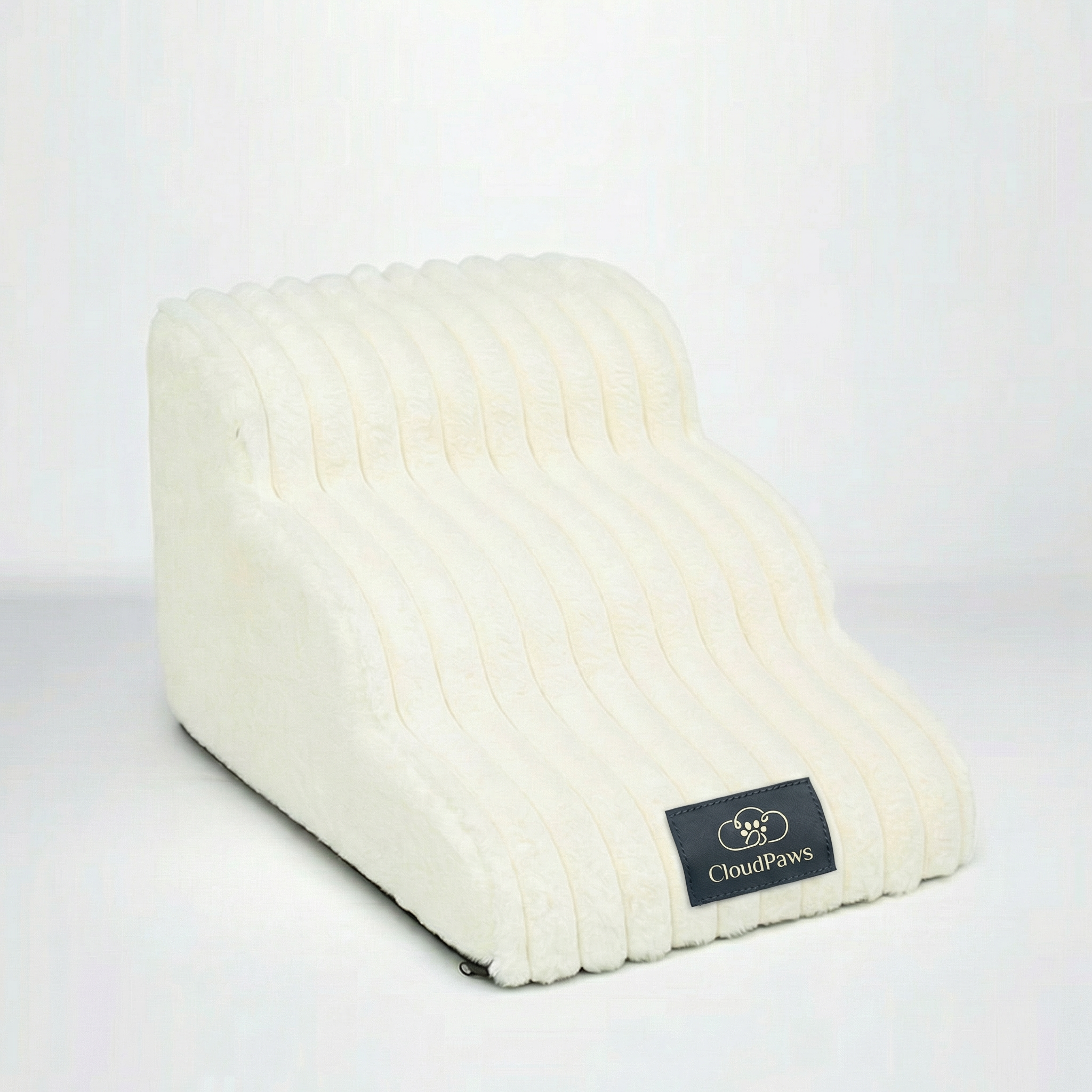 CloudPaws Comfort Stairs — Cumulus White 3-Step — premium memory foam dog steps